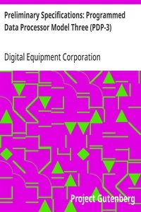 Preliminary Specifications: Programmed Data Processor Model Three (PDP-3): October, 1960 — Digital Equipment Corporation cover