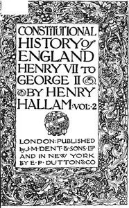 Constitutional History of England, Henry VII to George II. Volume 2 of 3 — Henry Hallam cover