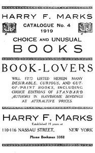 Harry F. Marks Catalogue No. 4, 1919: Choice and Unusual Books — Harry F. Marks cover