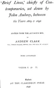 Brief Lives, Vol. 1 — John Aubrey cover