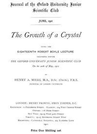 The Growth of a Crystal: Being the eighteenth Robert Boyle lecture — Henry Alex Miers cover