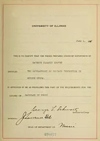 The Development of Certain Tendencies in Modern Opera: Thesis for the degree of Bachelor of Music — Kathryn Eleanor Browne cover