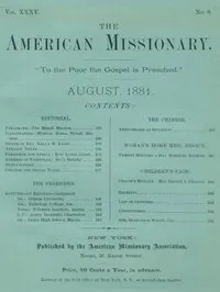The American Missionary — Volume 35, No. 8, August, 1881 — Various cover
