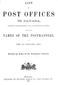 List of post offices in Canada, with the names of the postmasters ... 1866 — Canada. Post Office Department cover