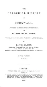The Parochial History of Cornwall, Volume 4 (of 4) — Anonymous cover