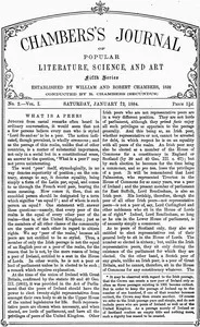 Chambers's Journal of Popular Literature, Science, and Art, Fifth Series, No. 2, Vol. I, January 12, 1884 — Various cover