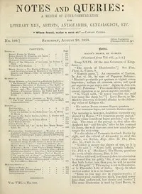Notes and Queries, Number 199, August 20, 1853: A Medium of Inter-communication for Literary Men, Artists, Antiquaries, Geneologists, etc. — Various cover