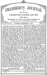 Chambers's Journal of Popular Literature, Science, and Art, fifth series, no. 141, vol. III, September 11, 1886 — Various cover