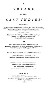 Voyage to the East Indies — a S. Bartholomaeo Paulinus cover